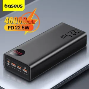 Банк Baseus 40000mah Power Bank Внешнее аккумуляторное зарядное устройство большие мощности PD 22,5 Вт быстрая зарядка портативная мощность для iPhone Xiaomi