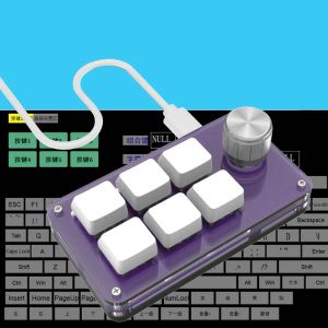 Klavyeler Typec Macro Makro Klavye Programlanabilir 6 Anahtar 1 Knob RGB Programlama Mekanik Klavye Mavi Anahtar Sıcak Takas Desteği Windows için