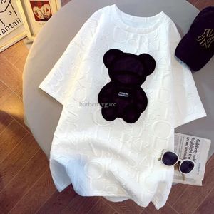 T-shirt femminile Haruku Girls Plus Tims Plus size Lettera Jacquard O-Neck Short Short Tshirt Summer Bear Tees White M-5xl Y0508