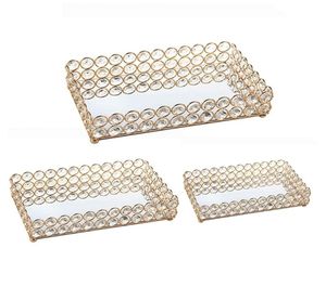 Crystal Rectangle Mirrored Cosmetic Vanity Jewelry Organizer Decorative Tray for Wedding Home Decoration 2103301272832