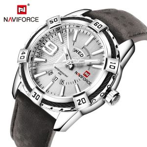 Relógios Naviforce Brand Watches for Men Military Sports Luminous Day and Date Exibir couro impermeável Homens de quartzo Relógios de pulso