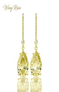 Wong Rain 925 Sterling Silver Citrine Gemstone Drop Dangle Diamonds Yellow Gold Anniversary Earrings Fine Jewelry Gift hela 22076903