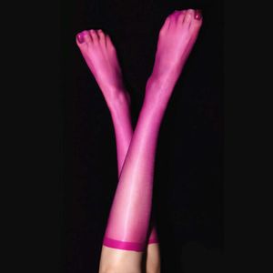 Sexy Women Thigh Oil Glossy Ultra- Thin Stockings Silk Slip Knee High Candy Color Long Kawaii Socks Lingerie