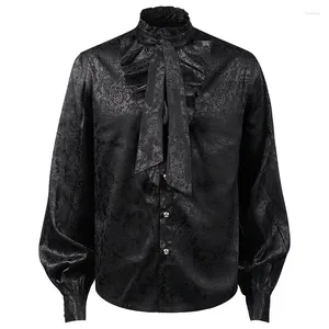 Camisas de vestido masculinas Padrão floral preto Ruffles Stand Collar Punk Gothic Cosplay Cirl