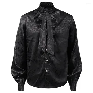 Herren -Hemdhemden Schwarz Blumenmuster Rüschen stehen Kragen Punk Gothic Cosplay Hemd Männer Renaissance mittelalterliche Kleidung Halloween Retro