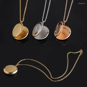 Pendant Necklaces Round Po Frame Necklace DIY For Women Men Openable Locket Mirror Polish Jewelry Gift Decor