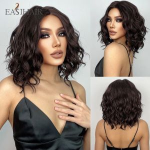 البسكويتات المستعارات easihair السوداء الاصطناعية الاصطناعية قصيرة kinky مجعد مجعد متموج الشفافة شعر مستعار للنساء اليومية الألياف المقاومة للحرارة الطبيعية