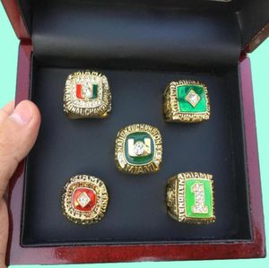 5 Pcs 1983 1987 1989 1991 2001 Miami Hurricanes National ship Ring Set With Wooden Display Box Case Fan Gift 2019 Drop Shipping5368392