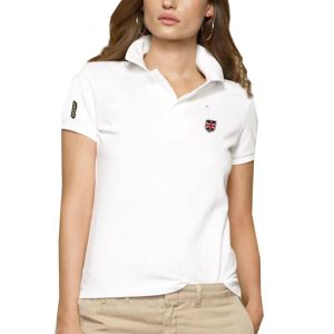 Polos högkvalitativa nya damer Polo Kort ärm LAPEL 100% bomullsmode damer broderad logotyp polos skjorta avslappnad slim tennis topp