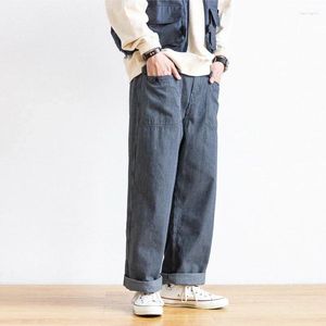 Pantaloni maschili giapponesi a strisce sciolte retrò a larga gamba occasionali e stile letterario grigio da donna grigio