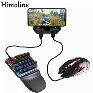 Möss Himolins PUBG Mobile Gaming Controller GamePads har mobiltelefonhållare med etthandskangentbord och musomvandlare för telefon