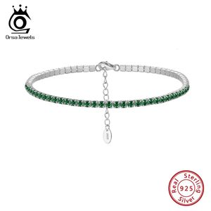 Orsa Jewels Luxury 925 Sterling Silver Green 4A CZ Tennis Armband för kvinnor Justerbara 2mm Zircon -smycken SB191 240423