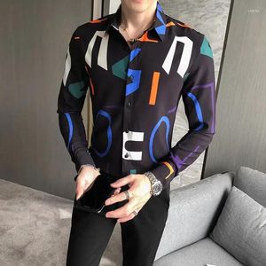 Herrklänningskjortor Fashion Printed Lapel Button All-Match Shirt Clothing 2024 Autumn Overdized Casual Tops Loose Korean