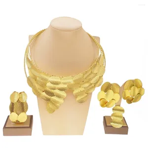 Necklace Earrings Set For Women Brazil Gold Plated Wedding Bracelet Sequin Design Luxurious Color