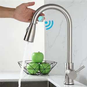 Torneiras de cozinha Torneira de pia para fora 304 Aço inoxidável Manuja única Manuja de água fria Spray Sense Faucet Down