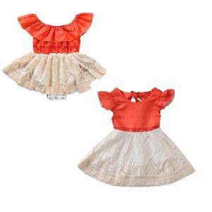 One-Pieces Infant Baby Girls Kids Moana Polynesia Princess Fancy Dress Sister Matching Lace Patchwork Book Week Costume Sundress