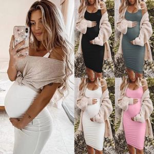 Supplies Pregnant Tight Open Long Dress Women Solid Camisole Short Sleeve Maternity Dress Spring Summer Short Sleeve Pregnancy Clothes