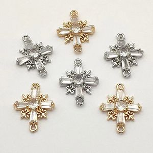 到着20x15mm 50pcsハンドメイドネックレス/イヤリングDIYパートジュエルリーアクセサリー用の立方ジルコニア銅クロスコネクタ240416