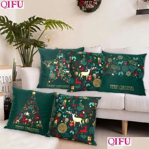 Green Stam Christmas Decorations Cotton Pillowcase Decoration for Home Party Decor Kerst Drop Delivery Garden Festive Suppl Dhinh