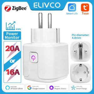 Wtyczki Tuya Smart Plug Zigbee UE 16A/20A inteligentne gniazdo z monitorem Monitora Kontrola głosu Whit Alexa Google Home Alice