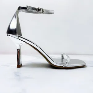 Men's Suits 2024 Women's Shoes Metal High-heeled Sandals With Silver Square Head And