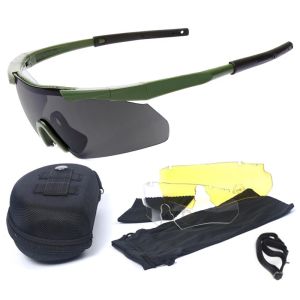 Óculos de óculos de óculos táticos militares CS Airsoft Winds Shooting Glasses HD 3 Lens Motocross Motorcycle Mountainering copos Seguro