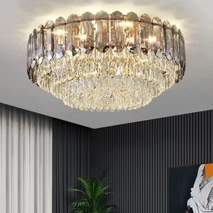豪華なスモーキーグレークリスタル天井ライト2024リビングルームの装飾用の新しいポストモダンLED照明ホームデコレーションランプ