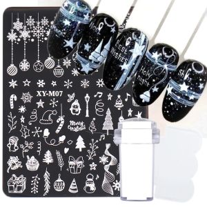 Art Winter Christmas Nail Art Modelo de prato de estampagem Conjunto de flocos de neve elk estrela pinguim imagem de impressão de molde de estêncil de árvore colorida