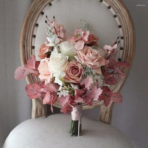 Wedding Flowers PEORCHID Vintage Morandi Coffee Pink Bride Bouquet Bruidsboeket Party Graduation Bouquets Ramo De Boda Novia