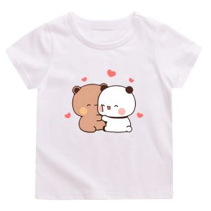 Tees panda björn bubu och dudu söt t -skjorta barn sommarkläder 100% bomullsflickor toppar tecknad tryck rosa tees oneck anime pojkar skjorta