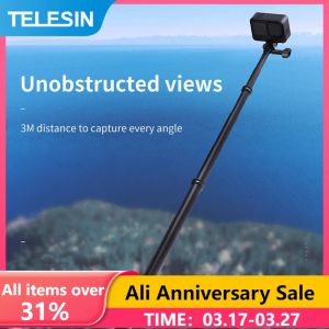 Sticks Telesin 3m de comprimento Monopod Monopod Monopod Selfie para a GoPro Hero 12 11 10 9 8 7 DJI Ação 2 Insta360 Acessórios para câmera SJCAM