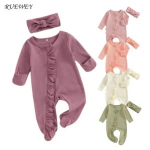 Tek parça ruewey yeni doğan kız bebek erkek kıyafetler bahar sonbahar romper düz renkli fırfırlar çocuklar için tulum bebek bebek eşyaları giyim