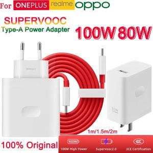 Laddare Original OnePlus Charger 100W 80W Supervooc Travel Charger Adapter USB Typ A Plus 12 11 10 Pro Nord Ce3 Oppo Hitta x6 Realme