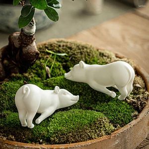 Tea Pets Ceramiczne urocze czyste białe zwierzęce figurki świni Porcelanowe Dekoracja domu