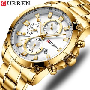 Guldklockor Mens Luxury Top Brand Curren Quartz Wristwatch Fashion Sport och Causal Business Watch Male Clock Reloj Hombres 240417