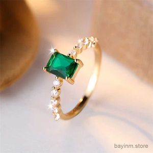 Wedding Rings Delicate Small Rectangle Wedding Bands Silver Color Antique Silver Color Green Zircon Stone Engagement Thin Rings For Women Gift