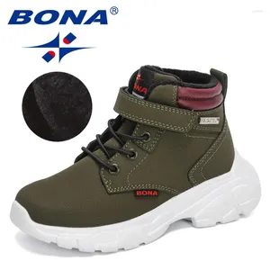 Casual Shoes BONA 2024 Designers Autumn Winter Boots Boys Fashion Leather Soft Antislip Plush Girls High Top Kid