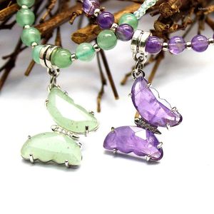 Kedjor Polly smycken Crystal Fashion Necklace Butterfly Charm Halsband för kvinnor Naturliga sten Amethysts Clear Quartz Pendants