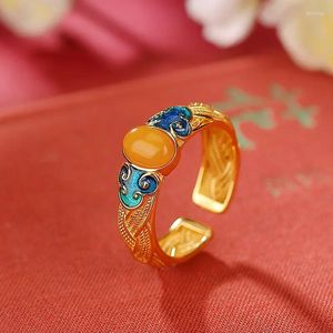 Rings cluster NY Ancient Auspicious Cloud Intarsia con la superficie delle uova di cera di miele Cloisonne Ruyi intrecciato Modello letterario cinese aperto