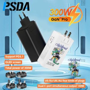 충전기 PSDA 3D Graffiti Cool GAN300W 충전기 PD3.1 140W+140W AC100240V EU US UK AU 디지털 디스플레이 랩톱 전화 빠른 충전