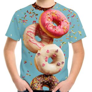 ティー420yボーイガールチョコレートドーナツTシャツ夏10代の子供誕生日食品印刷服tシャツキッズベイビーファッションTシャツトップス