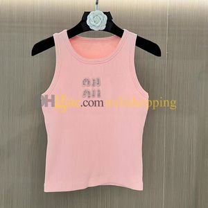 Designer Fashion Heavy Industry Water Diamond Miu Letter Simplified Casual Versatile Slim Fit Tank Top