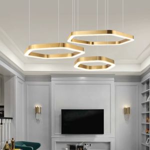 Moderne Minimalismus Stahl LED -Anhänger Lichter Gold Hexagon Hanging Lamp Wohnzimmer LED Luminarias Innenbeleuchtung Leuchten