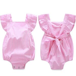 Tek parçalar pembe prenses bebek bebek kız bebek kıyafetleri romper tulum çizgili kıyafetler Sunsuit 018m