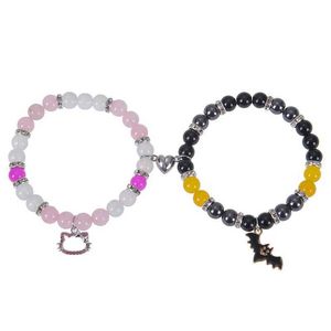 Pinchadas 2pcs Halloween Spider Cat Bat Casal Bracelets For Mull Men Mull Magnetic Magnetic Matching Bangle Stone Crystal Jóias de pulseira 240423