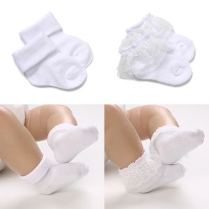 Tays 4 çift sevimli dantel pamuklu bebek çorap 01 yaşında erkek ve kızlar kısa çoraplar yeni doğan beyaz vaftiz