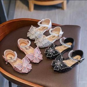 Sandals Girls Sandals Korean Version Bow Princess Shoes Students Cute Dance Shoes for Girls Baby Girl Childrens Shoes Kids Sandals 240423