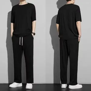 Men's Tracksuits Casual Fit Sportswear Set Summer Outfit O-neck Short Sleeve T-shirt Wide Leg Pants With Drawstring For Everyday