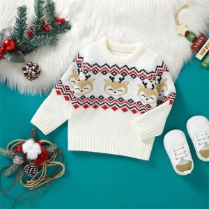 Sweaters Baby Girls Boys Christmas Sweaters Kids Knitwear Cute Long Sleeve Cartoon Deer Car Print Knit Pullover Tops Toddler Sweatshirts