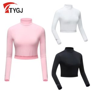 Shirts TTYGJ Golf Clothing Summer Sun Protection Clothing Ladies Ice Silk Bottoming Clothes High Waist Half Long Sleeve Tshirt